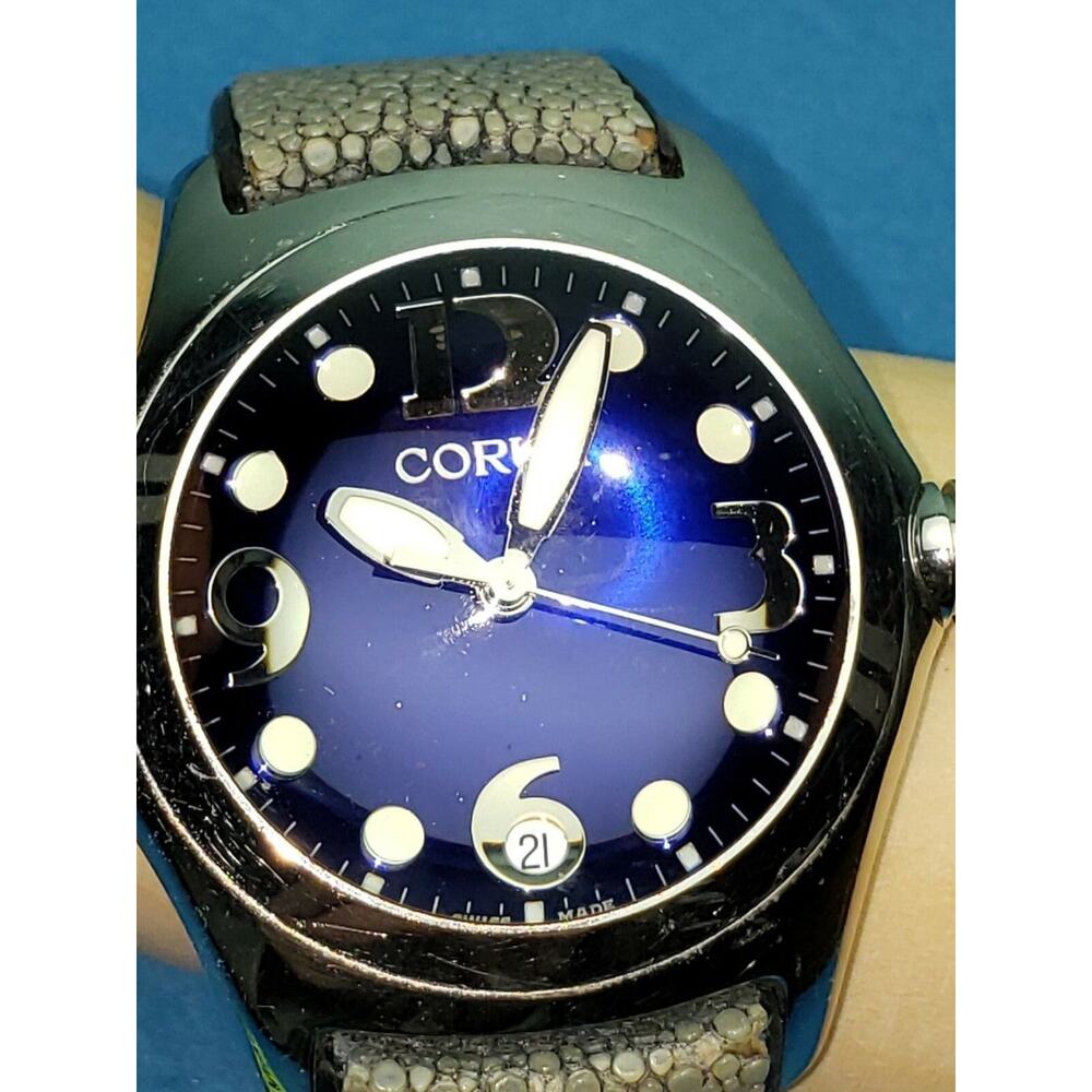 Corum Boutique Bubble Watch Blue Face Leather Men's Jewelry 163.150.20 Swiss WR